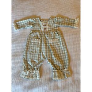 Haute Baby, Baby Girl's Mint Checkered Gingham & Lace Romper 12 Months Baby Girl